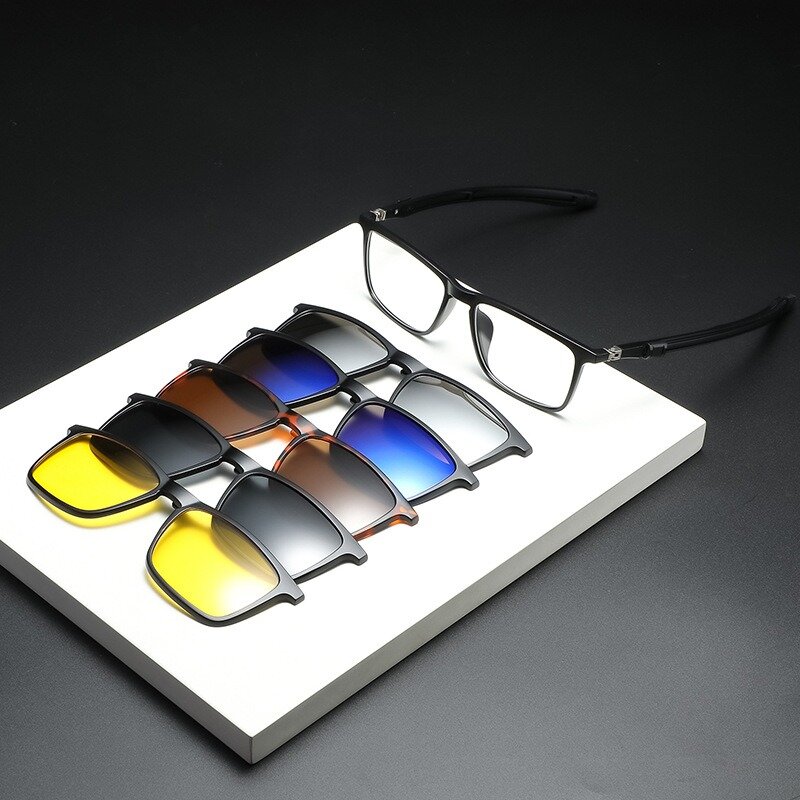 Montura de gafas para hombre, lentes de sol polarizadas con Clip de 5 piezas, magnéticas, UV400, 2510