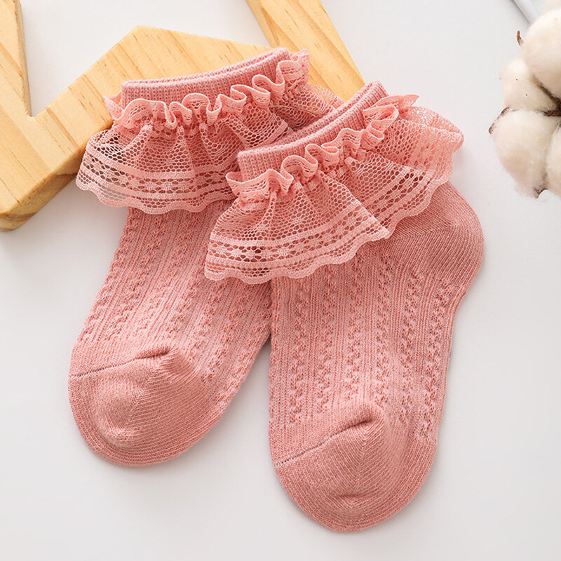 Crianças meninas rendas meias bonito macio respirável algodão bebê plissado princesa vestido andando tornozelo meias curtas para criança acessório