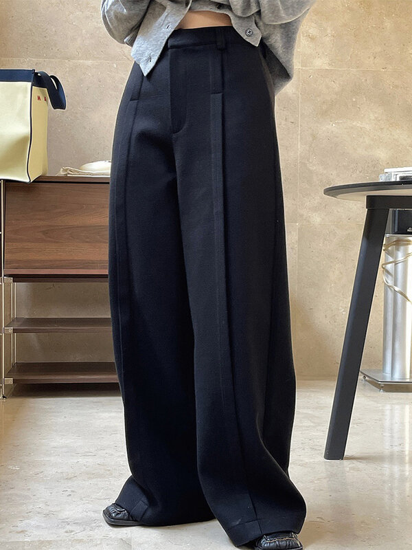 BZVW Korean Version Straight High Waist Fold Wide Leg Trousers For Women 2024 Spring New Loose Pants Office Lady 2DA3827