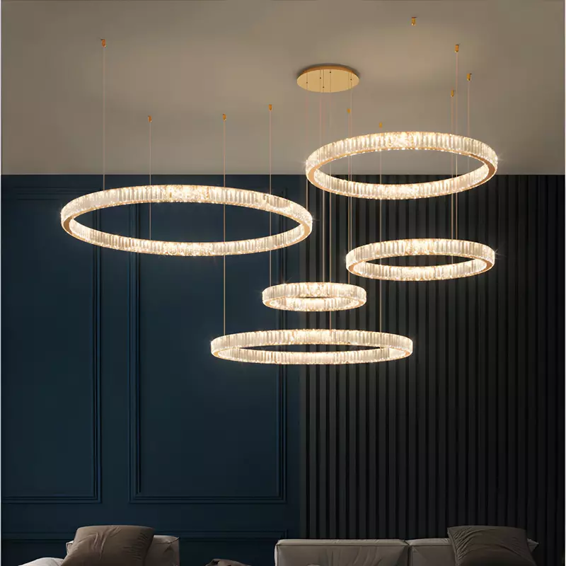 Moderne Kronleuchter Luxus Wohnzimmer Pendel leuchten dimmbare Kristall glanz Stahlringe LED Hängelampen Leuchte Hängelampe