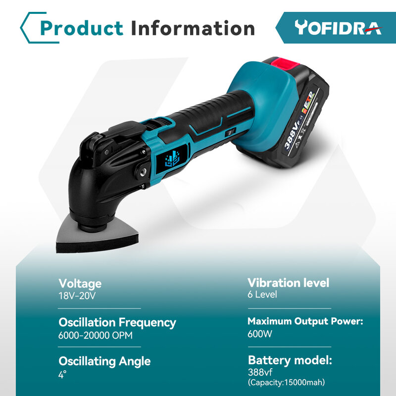 Yofidra-Sierra eléctrica oscilante multifunción, cortadora de pala para batería Makita de 18V, herramienta de carpintería
