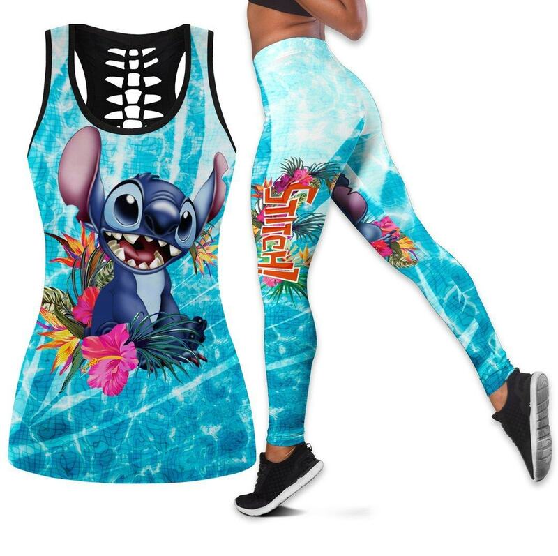 Chaleco hueco de libro de Stitch para mujer, traje de Yoga para mujer, Leggings de Fitness, traje deportivo, camiseta sin mangas de Disney, conjunto de Leggings