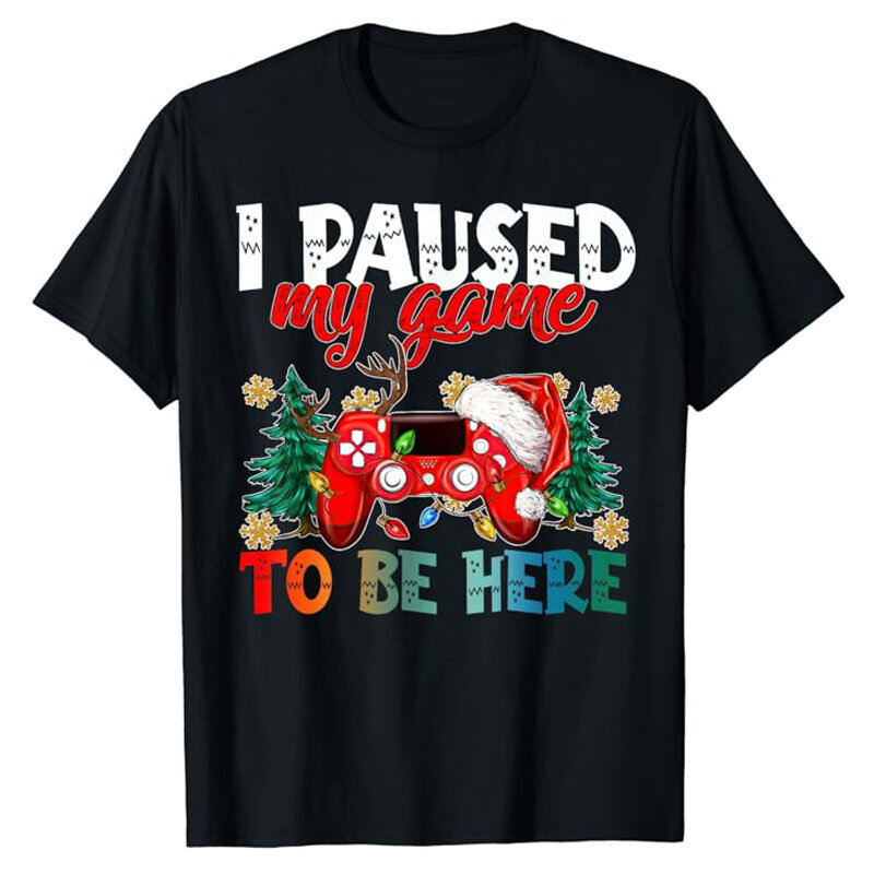 Я приостановил свою игру, чтобы быть здесь, уродливая пот, Рождественская Футболка для мальчика и девочки, смешной юмор, Рождественский костюм, подарок, модный геймер, футболка Y2k, Топ