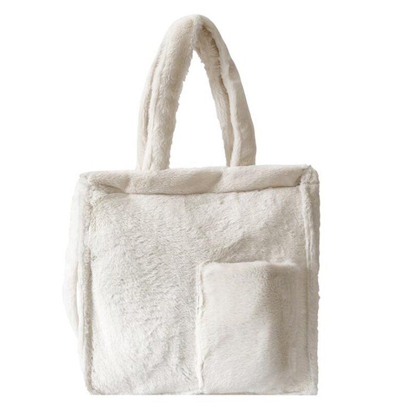 NEW-Ladies Plush Simple One-Shoulder Messenger Messenger Bag Solid Color Large-Capacity Travel Bag