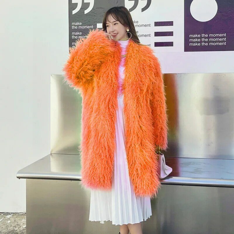 ขนสัตว์2022ฤดูหนาวใหม่แฟชั่น Streetwear ผู้หญิง Faux เข็มขัดหญิง Lapel ยาวขนยาวแจ็คเก็ตเทศกาลเสื้อผ้า