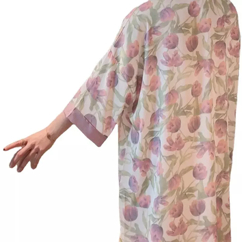 Baju tidur wanita sutra Satin motif bunga kemeja baju tidur berkancing baju tidur Lingerie seksi gaun gaun gaun malam baju rumah