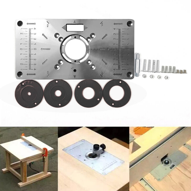 Фрезерный стол, вставная пластина, деревообрабатывающие скамейки, алюминиевые деревообрабатывающие модели, гравировальная машина с 4 кольцами, инструменты