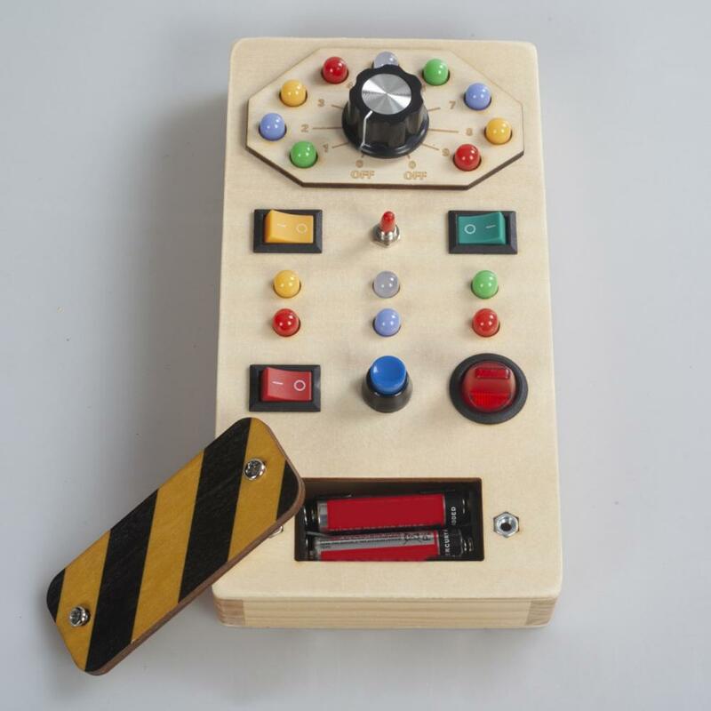 Early Education Educational Toy Enhance Attention Cause-effect Perception with Wooden Led Board Switch Gear Light Early