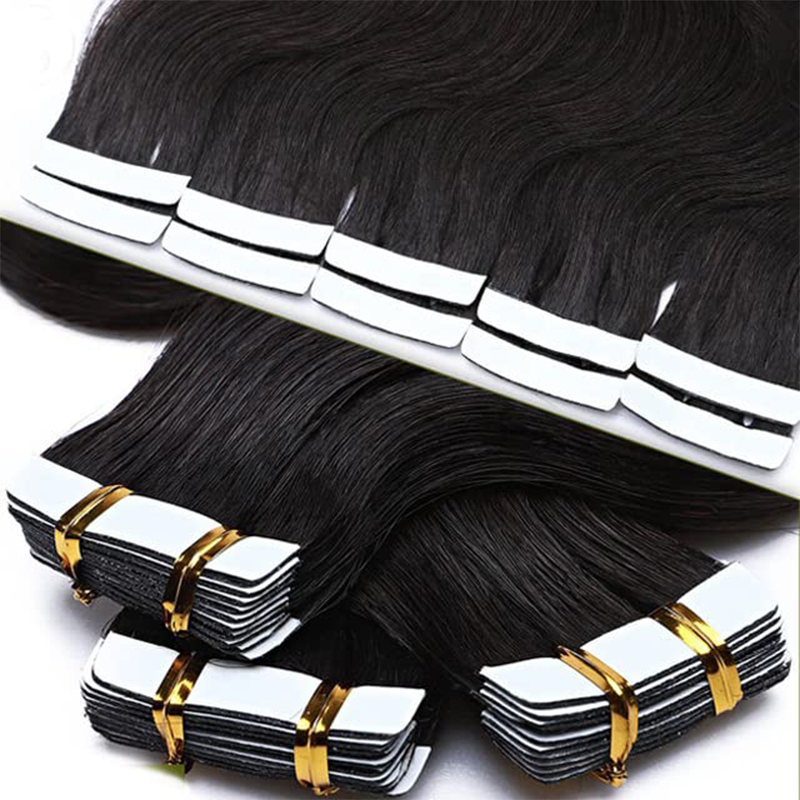 Nastro nero naturale ondulato nelle estensioni dei capelli per le donne nere nastro di trama della pelle del corpo dei capelli umani nelle estensioni dei capelli