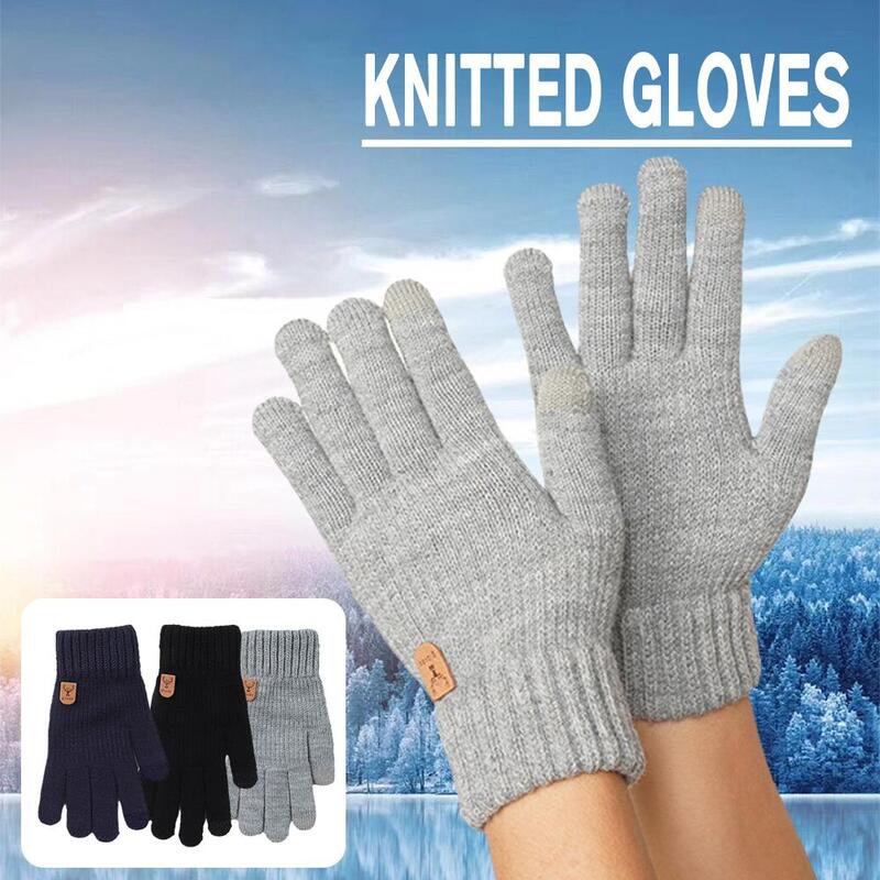 Sarung tangan rajut hangat musim dingin, sarung tangan rajut layar ponsel, sarung tangan jari penuh, sarung tangan Crochet tebal untuk pria wanita Cy G8a4