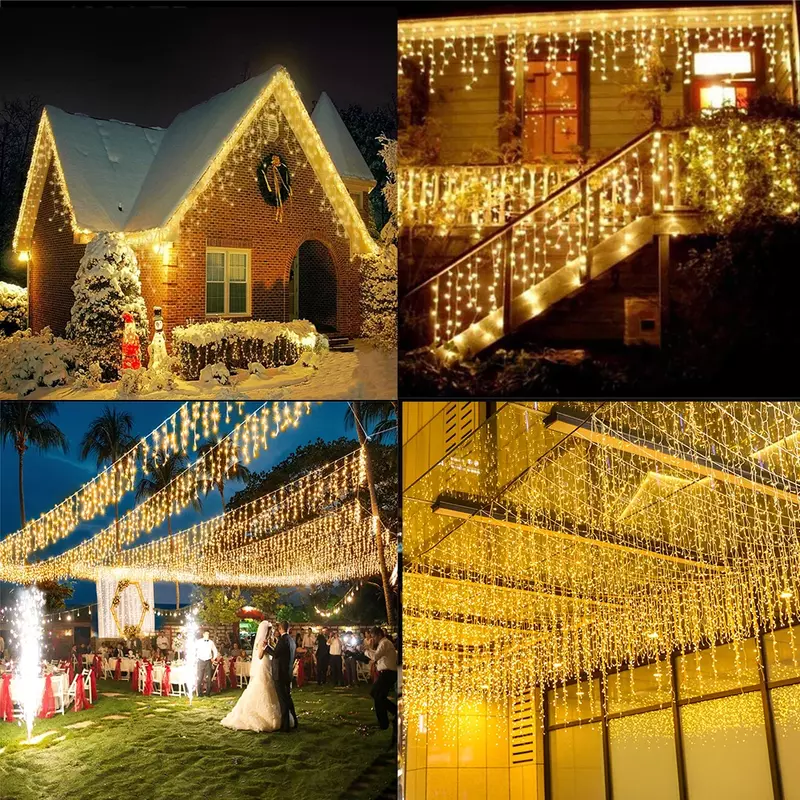 زينة عيد الميلاد 2023 Led جليد الستار أضواء في الهواء الطلق شارع جارلاند على المنزل الشتاء الزفاف السنة الجديدة 2024 220 فولت الاتحاد الأوروبي