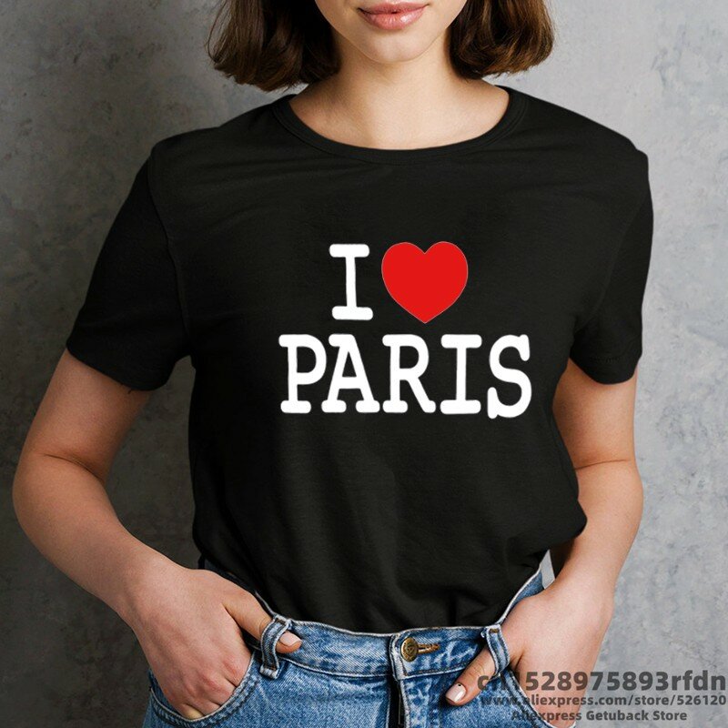 I Love Paris Nữ Ngộ Nghĩnh In Hình Mùa Hè Nữ Tay Ngắn Đen Trắng Hồng Màu Sắc Áo Thun Cô Gái Y2k Bông Tai Kẹp Quần Áo