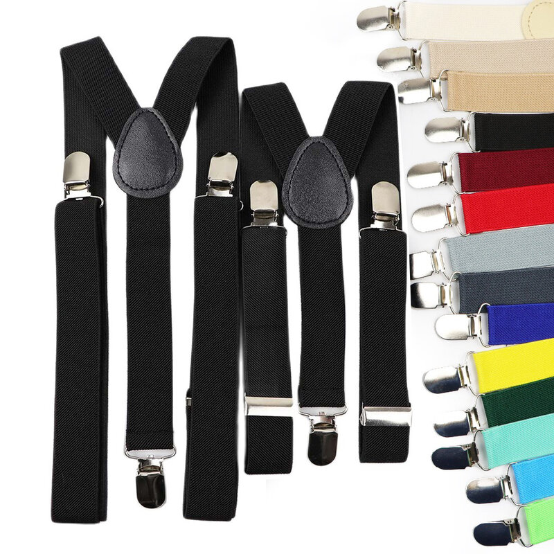 Fashion Men Women Kids Solid Colorful Elastic Suspender Set Y-Back Brace Adjustable Straps Wedding Party Daily Accessories