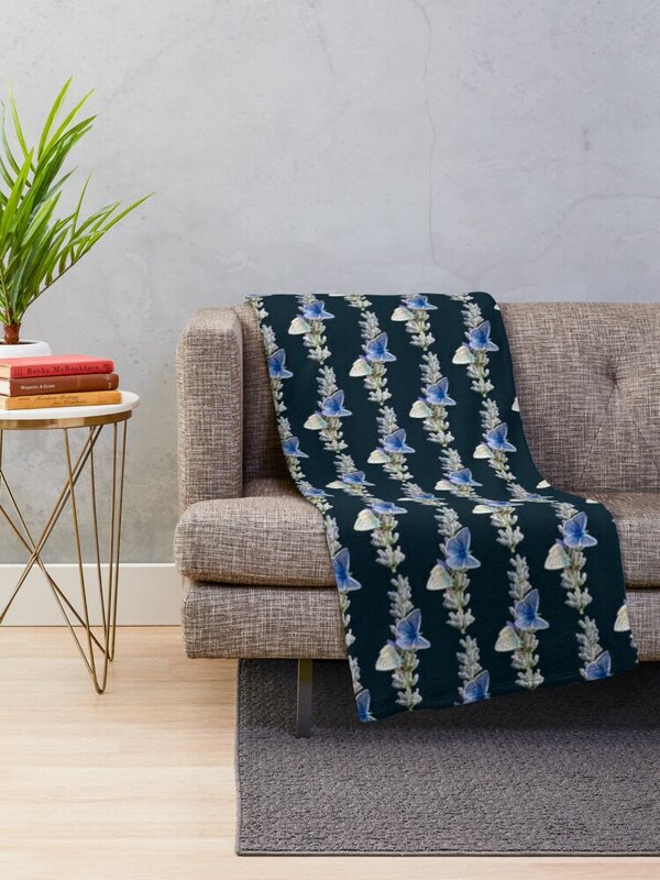 Idéia do presente borboletas azuis na manta de lance de lavanda cobertor bonito xadrez