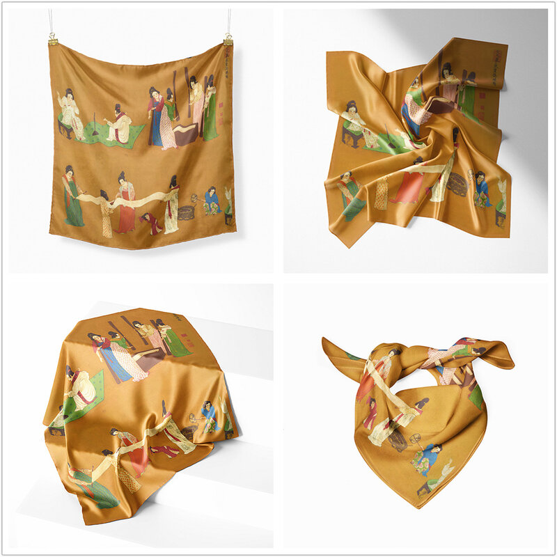 Twill Seide Schal Frau Chinesischen Stil Üben Diagramm Malerei Quadrat Schals Kleine Hijab Seide Foulards Krawatte Stirnband 53CM