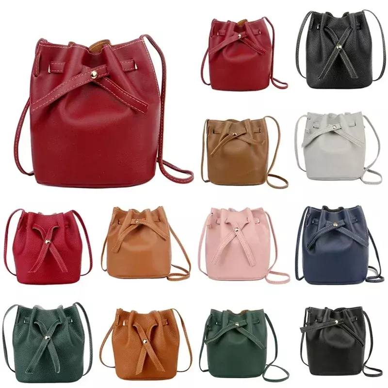 LB014 Women Bucket Shoulder Bag Drawstring Crossbody Fashion Simplicity High-capacity Ladies Synthetic PU Leather