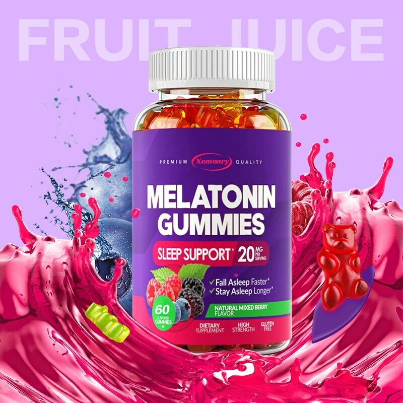 Gomas de melatonina, Delicioso sabor a bagas, Intensidade máxima, Suplementos dietéticos, 20mg