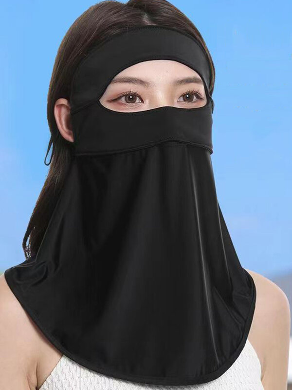 Wanita Facekini musim panas tabir surya 2024 panas baru es sutra masker anti-ultraviolet bernapas poliester penutup wajah tipis