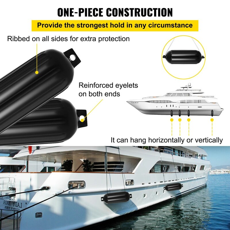 VEVOR 4PCS Ribbed 8.5 X 27 Inch Boat Fender Bumper Yacht Dock Shield Protection Row Boat Dock Canoe Pontoon Sailboats Yachts