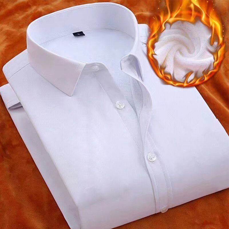 Camisa de forro de pelúcia manga comprida para homens, camisa descontraída, perfeita para casamentos e ocasiões formais