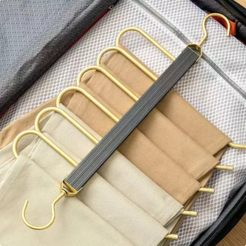 Multi-function Magic Pants Hangers,Rotatable Folding Aluminum Alloy Trouser Hanger,Non-Slip 6 in 1 Rack for Home Travel Dorm