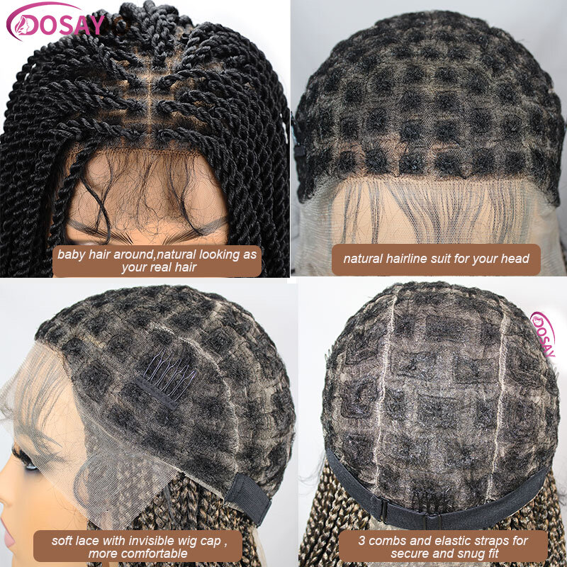 Perucas Full Lace Frontal para mulheres negras, torção espiral, peruca frontal de renda trançada, 36 "Locs, caixa sem nós, peruca sintética