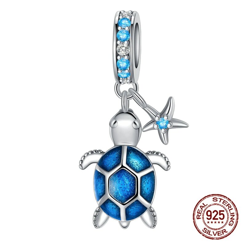 925 murni perak tema laut kura-kura gurita manik-manik jimat cocok Pandora gelang asli DIY membuat perhiasan wanita