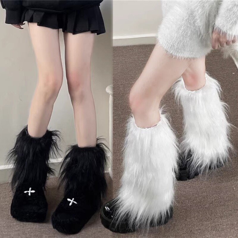 25/40cm Y2K Spicy Girl Imitation Rabbit Fur Grass Leg Covers Plush Thickened Velvet Subcultural Tubing Stacked Furry Leg Warmers