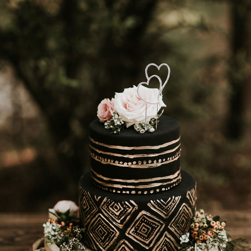 Double Heart Cake Topper Wedding Decoration Emblems Diamond Rhinestone Bride Tiara