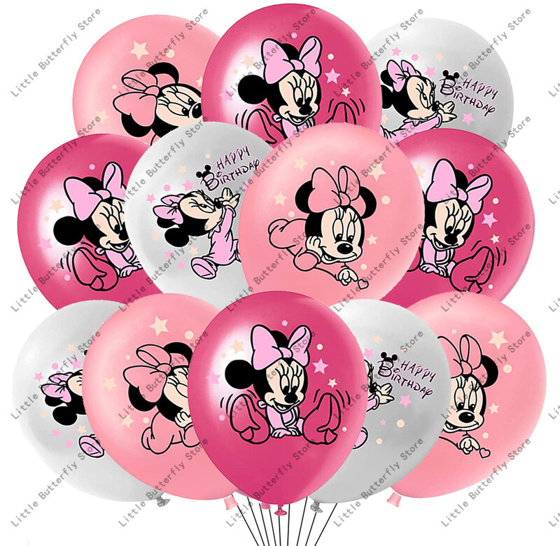 Disney-誕生日パーティー用のラテックスバルーン,10,20,30または12インチ,ピンクのミニーとミッキーマウスの装飾
