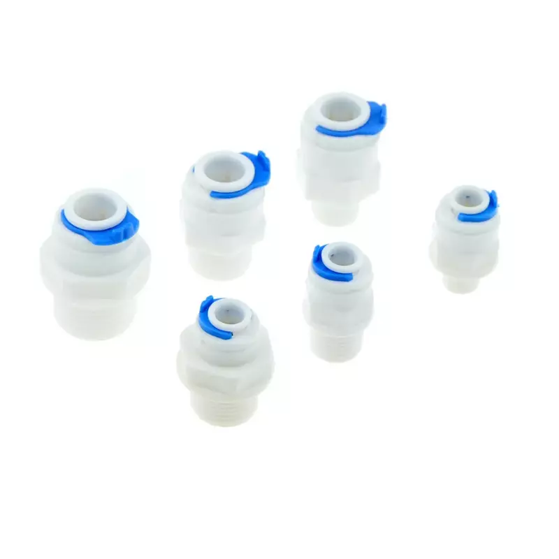 Accesorio de tubería rápida de agua RO, manguera OD 1/4, 3/8, 1/8, 1/4, 1/2, rosca macho hembra, Conector de plástico, purificador de agua de ósmosis inversa