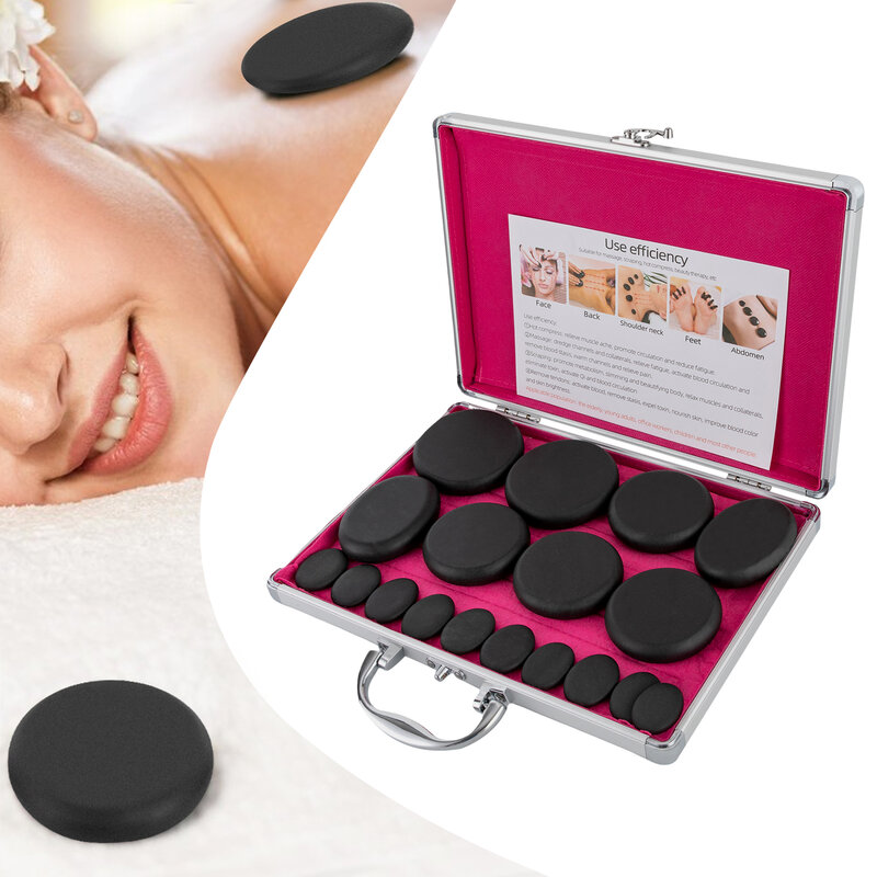 Kit de pierre de massage à chaud avec boîte, charbon constants ique, machine de massage huilée SPA, 16 pièces