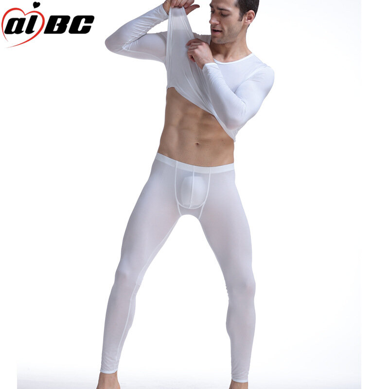Men's Underwear Home Set, Ice Silk Top, Long Pants, Tight, Sexy Bullet Fashion, Top and Bottom