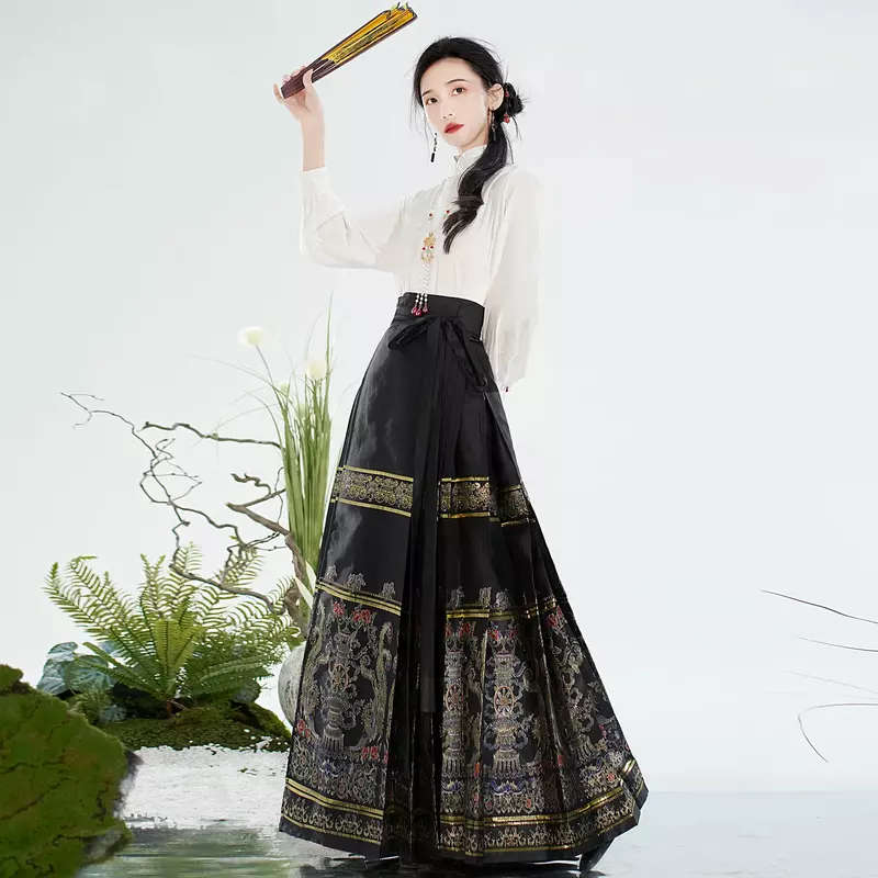 Robe traditionnelle chinoise de la dynastie Ming pour femmes, ensemble de jupe visage de cheval, jupe brodée, Hanfu, original, 03