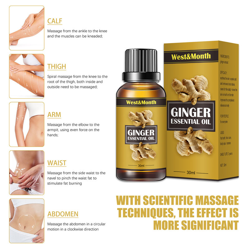 Ginger Slimming Essential Oil Fat Burning Thigh Belly Hip Lose Weight Massage Oil Therapy Lymphatic Drainage SPA Body Essential