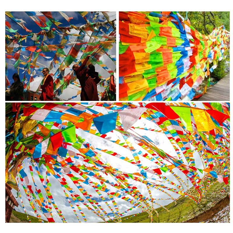 Drapeaux religieux tibétain, fournitures bouddhistes, couleur imprimée, drapeau de prière, en soie artificielle, bannière lunaire, drapeaux de jardin avec écritures