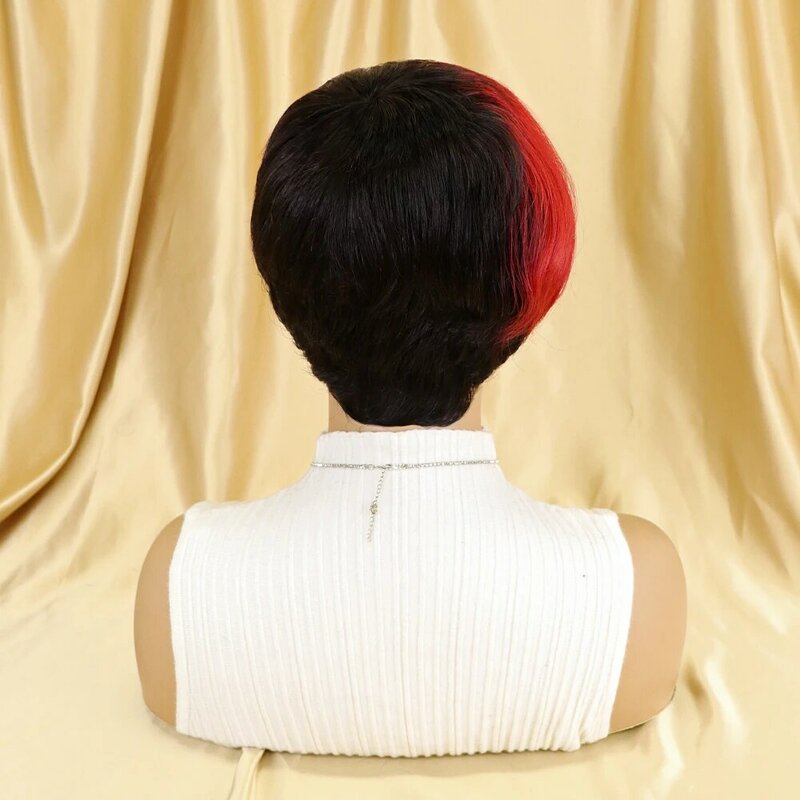 BTBUG – perruque brésilienne naturelle, cheveux lisses, coupe courte, couleur Pixie, ombré, avec frange naturelle, sans dentelle, pour femmes africaines, 1 pièce