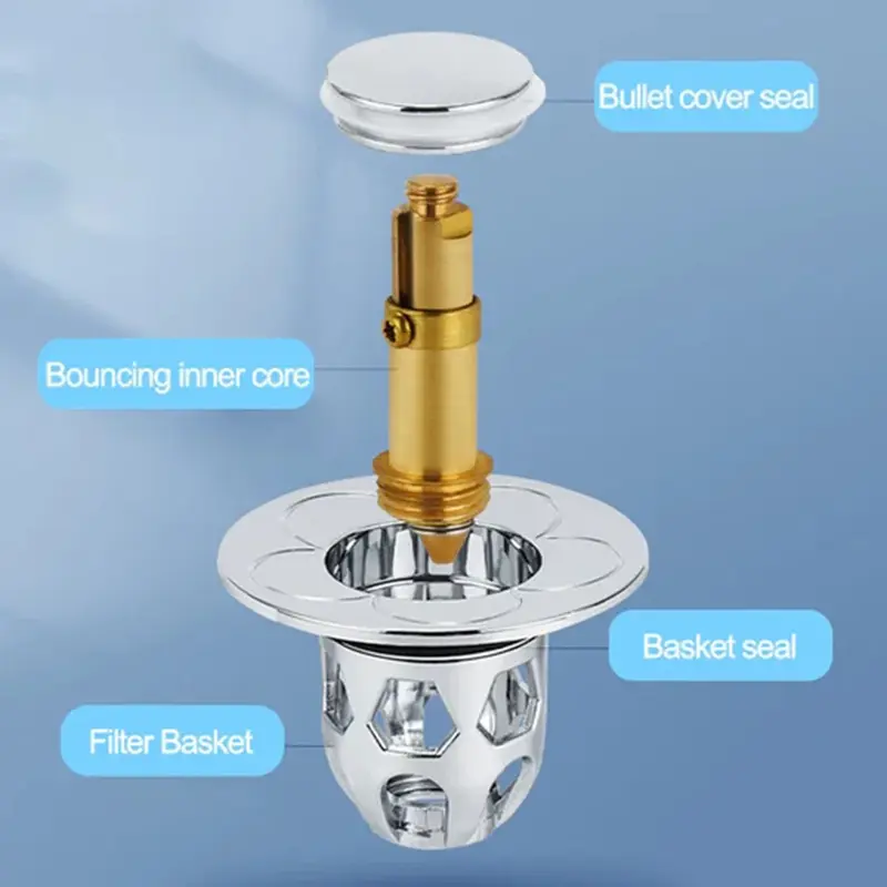 Universal Waschbecken Wasser Kopf Undicht Stopper Push-typ Kupfer Becken Filter Badewanne Drain Stopper Deodorant Stecker Zubehör