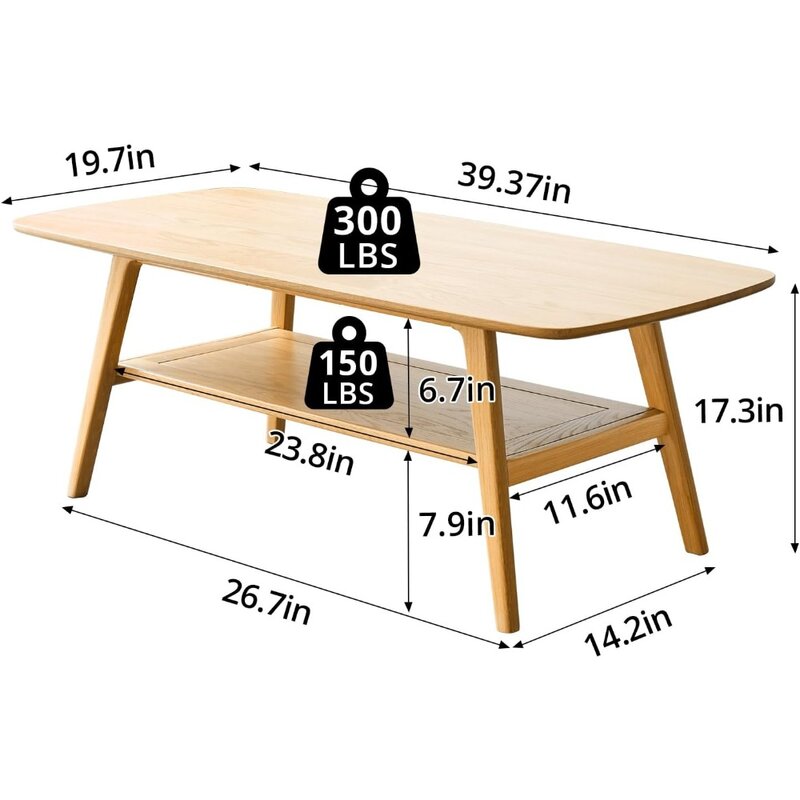 Tavolino da caffè, tavolini da caffè in legno massello con ripiano e tavolino aperto, tavolino da caffè