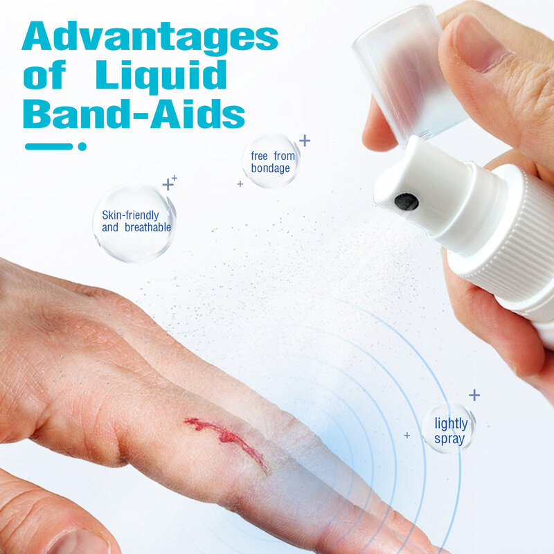 Spray de bandagem líquida impermeável, proteção contra ferida, formação de filme invisível, cuidado respirável, desinfecção de ferida