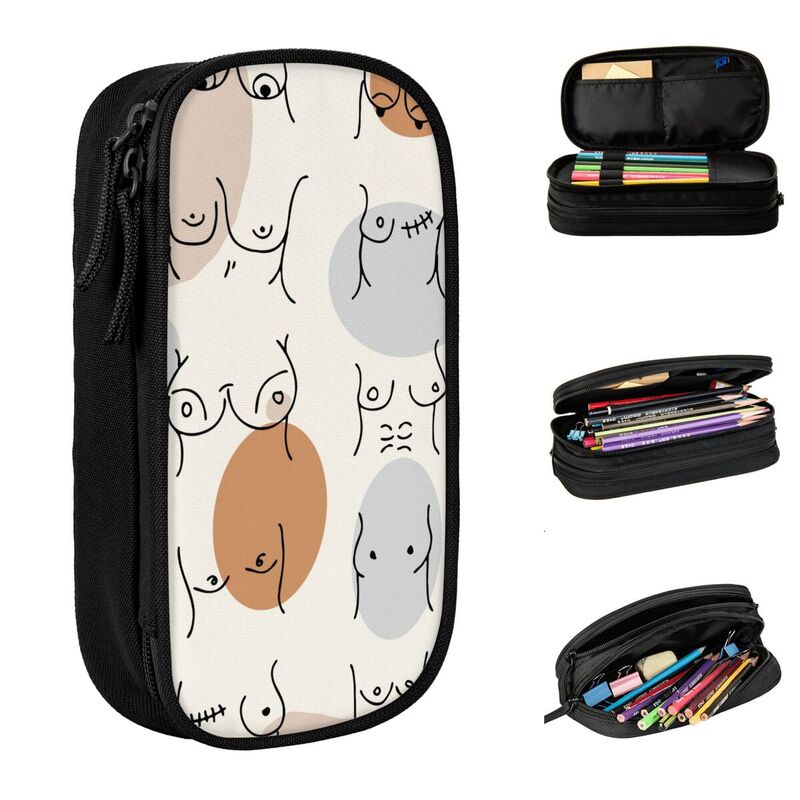 Classic Nude Sexy Body Boobs Pattern Pencil Case Pencilcases Pen for Student Big Capacity Bags School Supplies Gifts Stationery