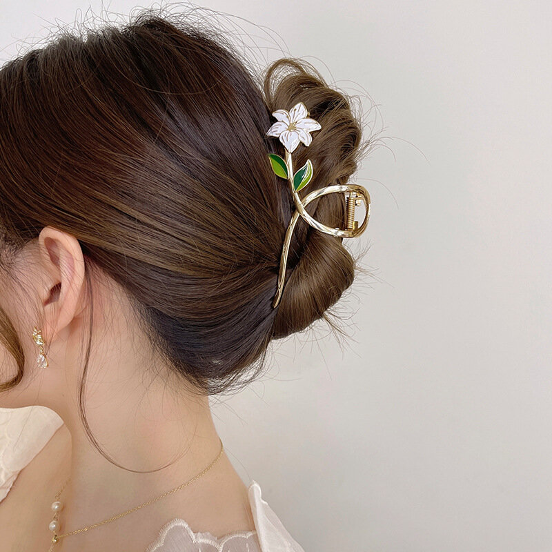 新しい女性金属のヘア爪エレガントなゴールドの花ヘアクリップバレッタカニヘッドバンドポニーテールクリップ帽子ヘアアクセサリーティアラ