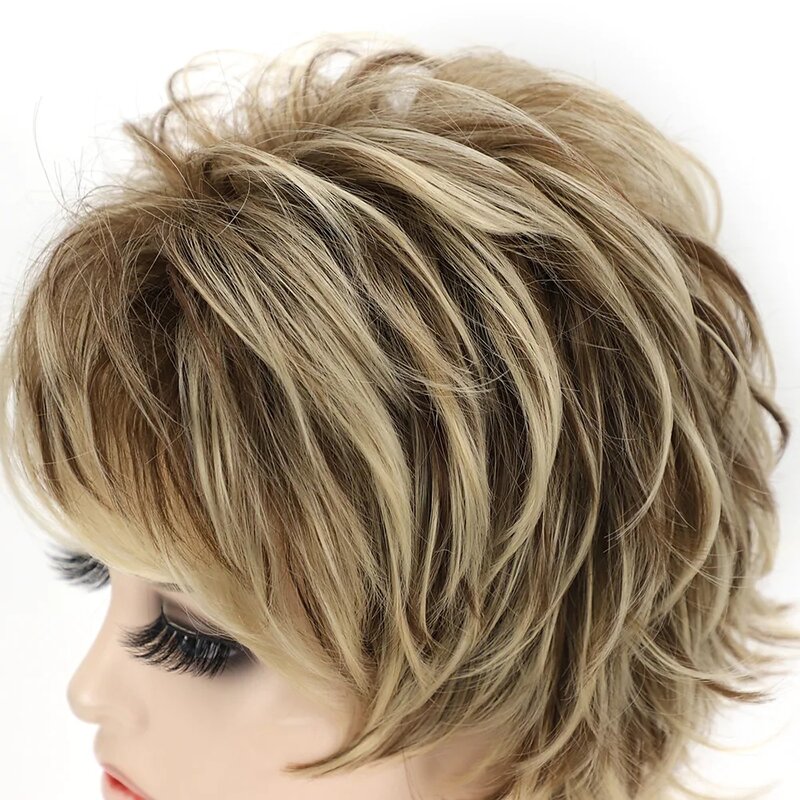 Krótkie fryzury włosy typu Ombre peruki peruki syntetyczne dla kobiet krótkie włosy peruki z grzywką fryzury peruka dla kobiet