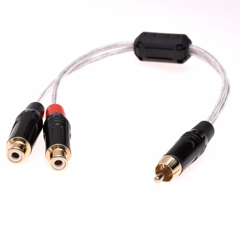 Cable adaptador de Audio RCA macho a 2 RCA hembra, escudo Chapado en plata transparente, 20CM, 1 a 2