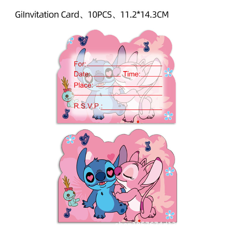디즈니 Lilo & Stitch 테마 초대장 카드, 미니 인사 카드, 단일 페이지 유형 이벤트, 생일 파티 용품, 무료 배송, 10 개