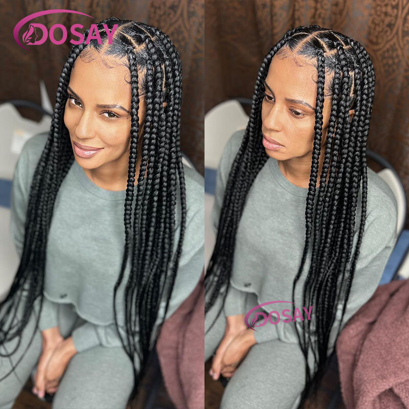 Full Lace Front Wigs Tribal Braided Wigs Jumbo Knotless Box Braid Wig For Black Women Cornrows Faux Locs Synthetic Wig Burgundy