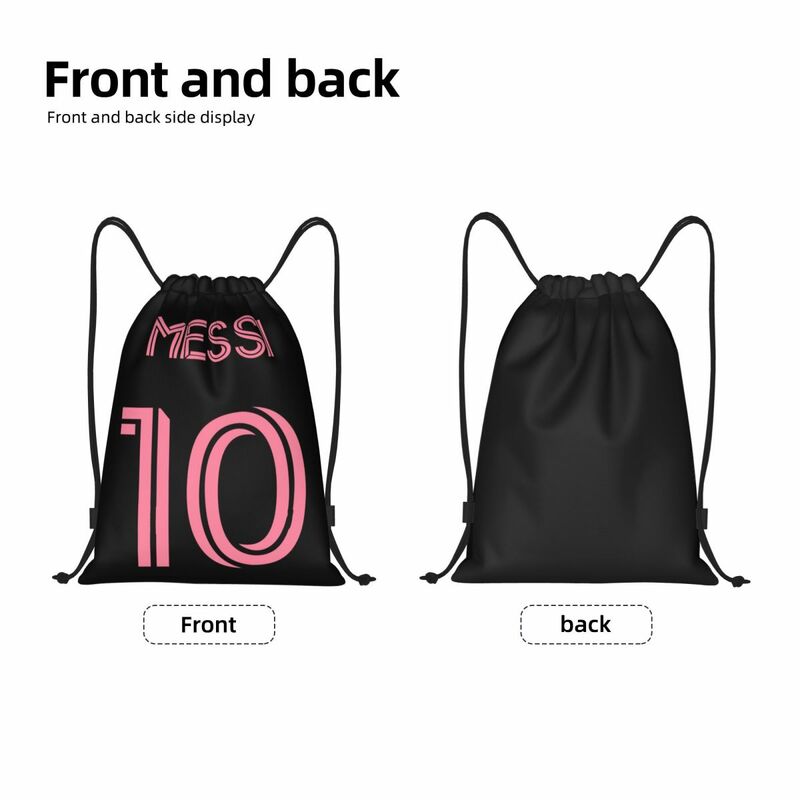 Custom Pink Messis 10 Soccer Drawstring Bag Men Women Lightweight Football Sports Gym Storage Backpack