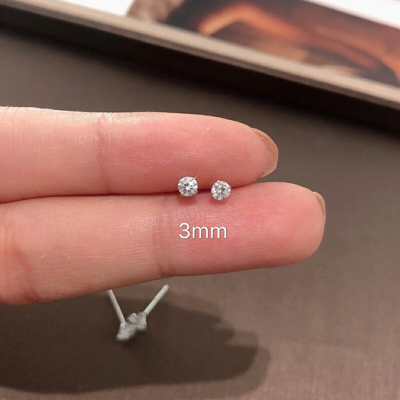 Женские модные милые миниатюрные из серебра 100% пробы, с прозрачными кристаллами, с фианитами, 925