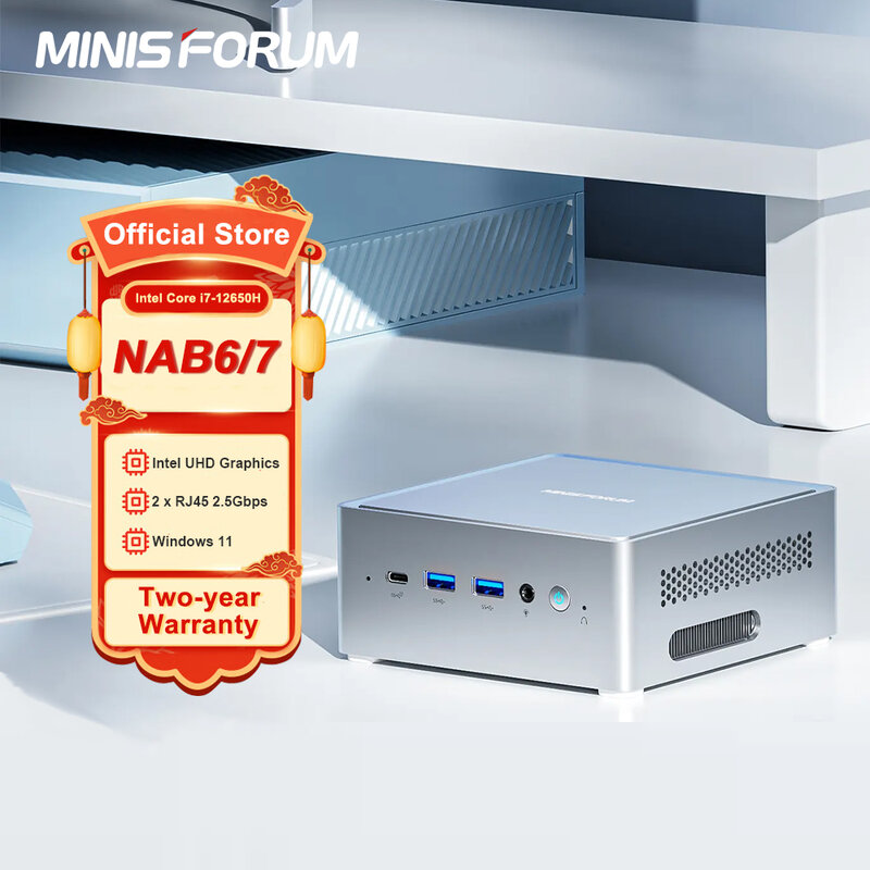 MINISFORUM-Mini PC con Windows 11 DDR4 para juegos, ordenador de escritorio con procesador Intel Core i7, 12650H, DDR4, 16GB, 512GB, SSD, WIFI, 6, NAB6