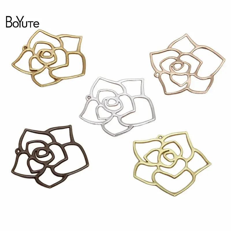 BoYuTe-Big Hollow Brass Rose Pingente Materiais, Acessórios de Jóias DIY, 36mm, 10 Pcs por lote